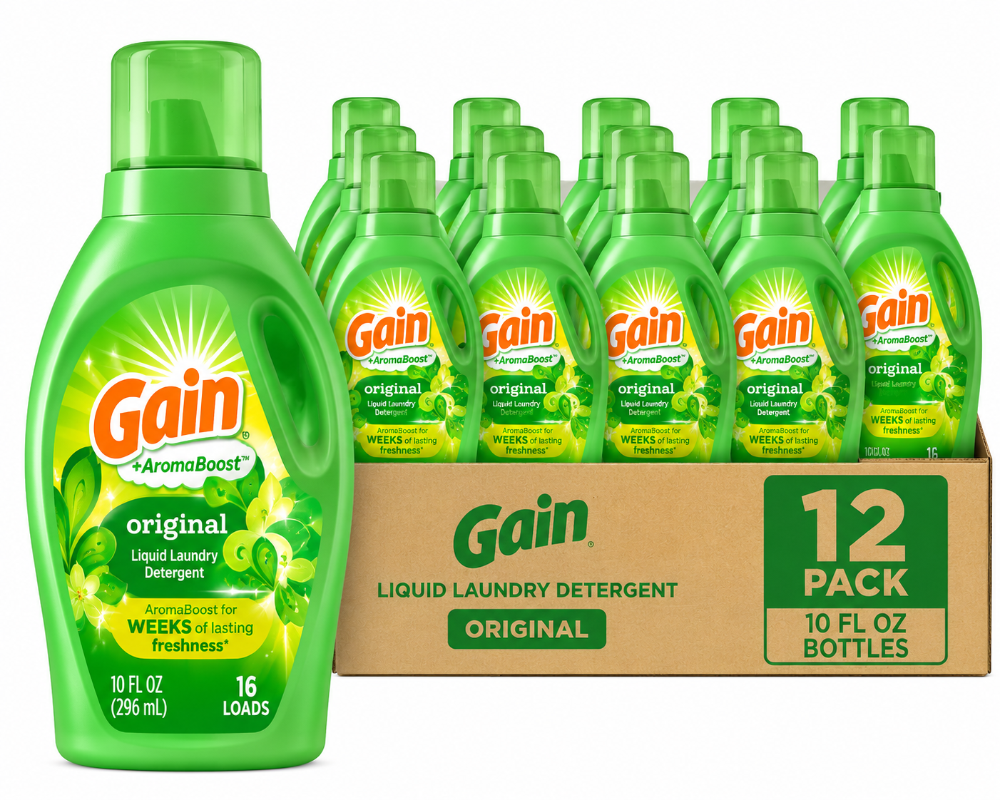 Gain Liquid Laundry Detergent Original (10 oz) — Pack of 12