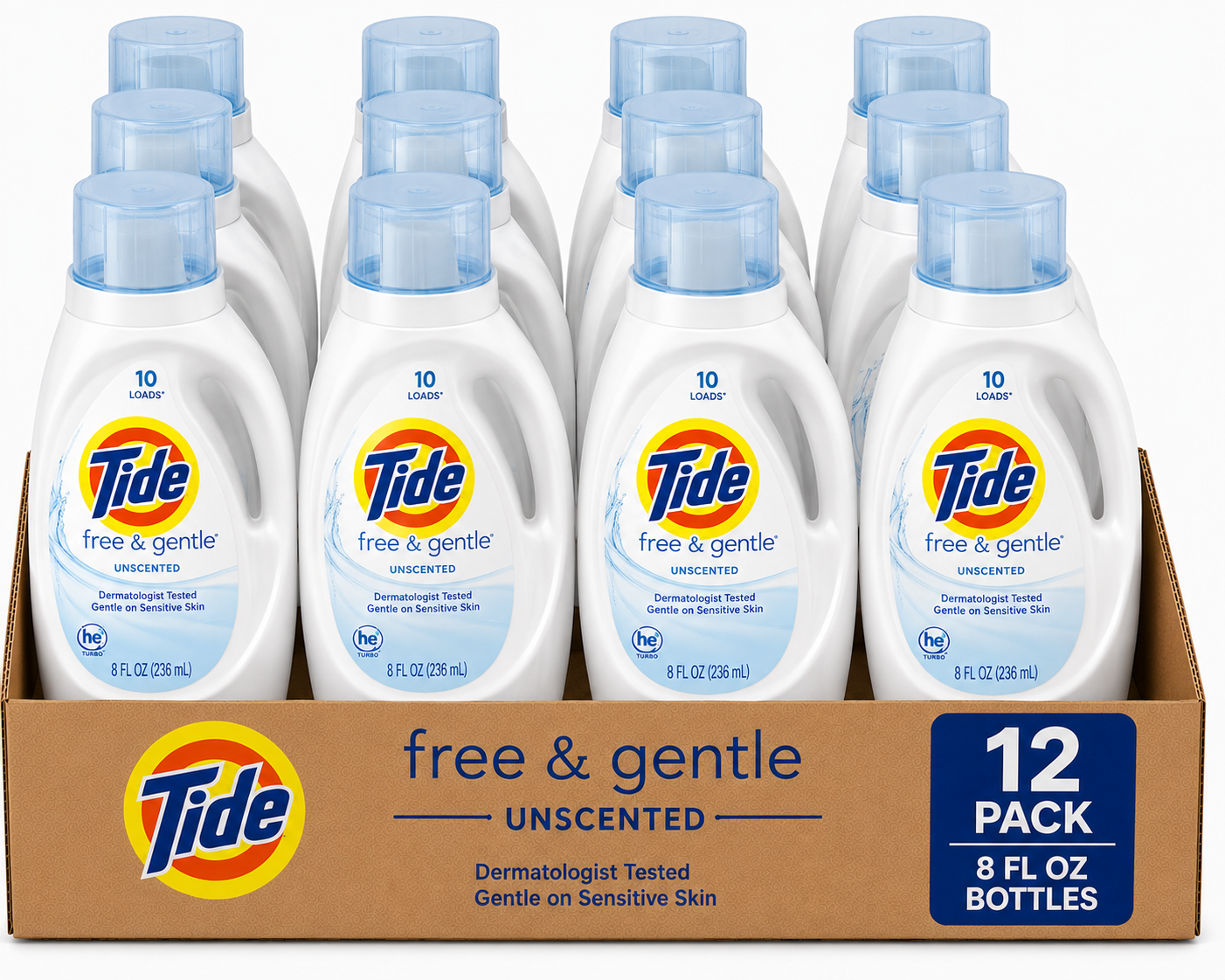 Tide Free & Gentle Unscented Liquid Detergent (8 oz) — Pack of 12